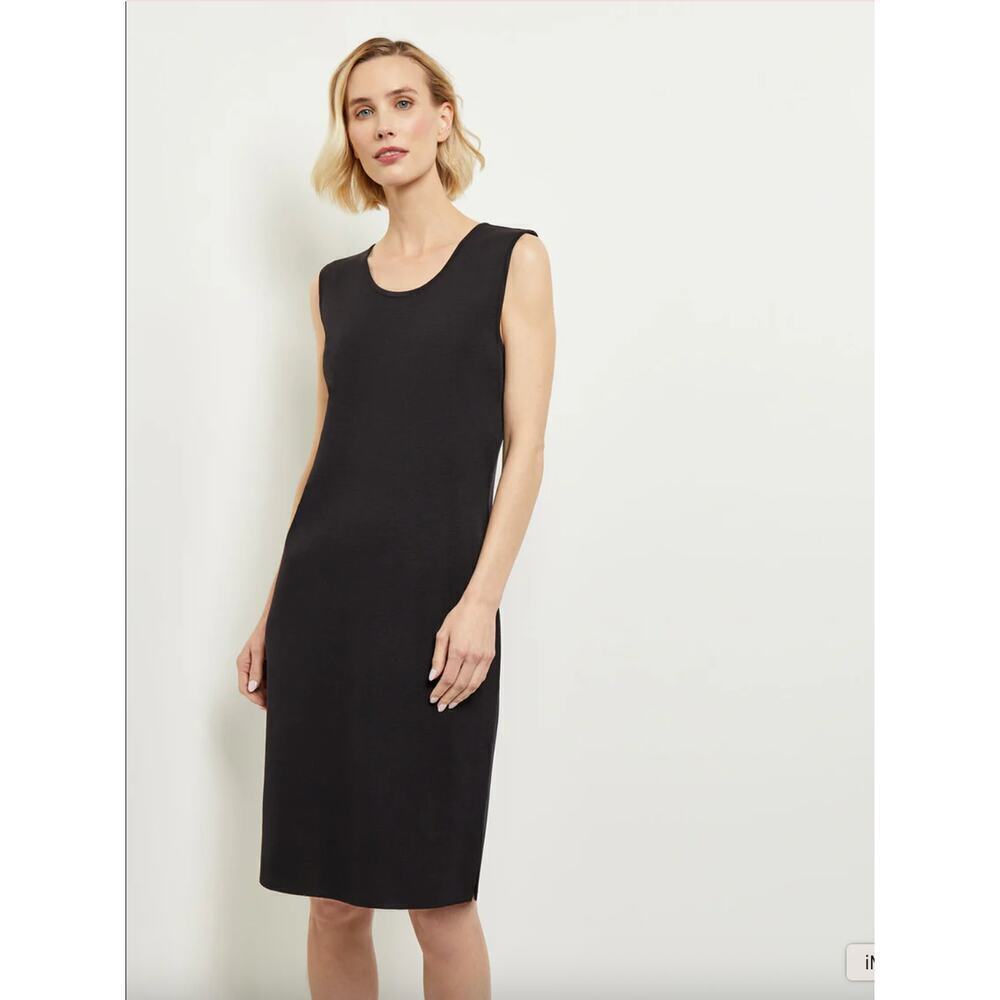 MISOOK Black Shift Knit Dress Stretch Quiet Luxury Career Preppy Mature sz S